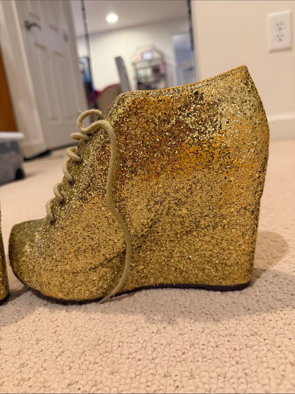 Jeffrey Campbell Gold Glitter Lace-Up Ankle Boots - Picture 3 of 7